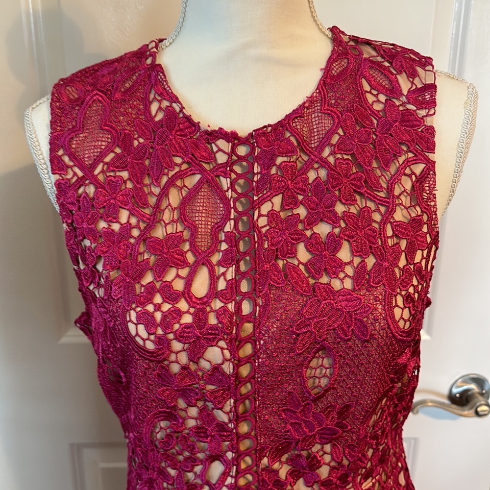 Women's Sleeveless Lace Floral -Cocktail. Knee  Length for Party. Pink.Size L. - Picture 5 of 16
